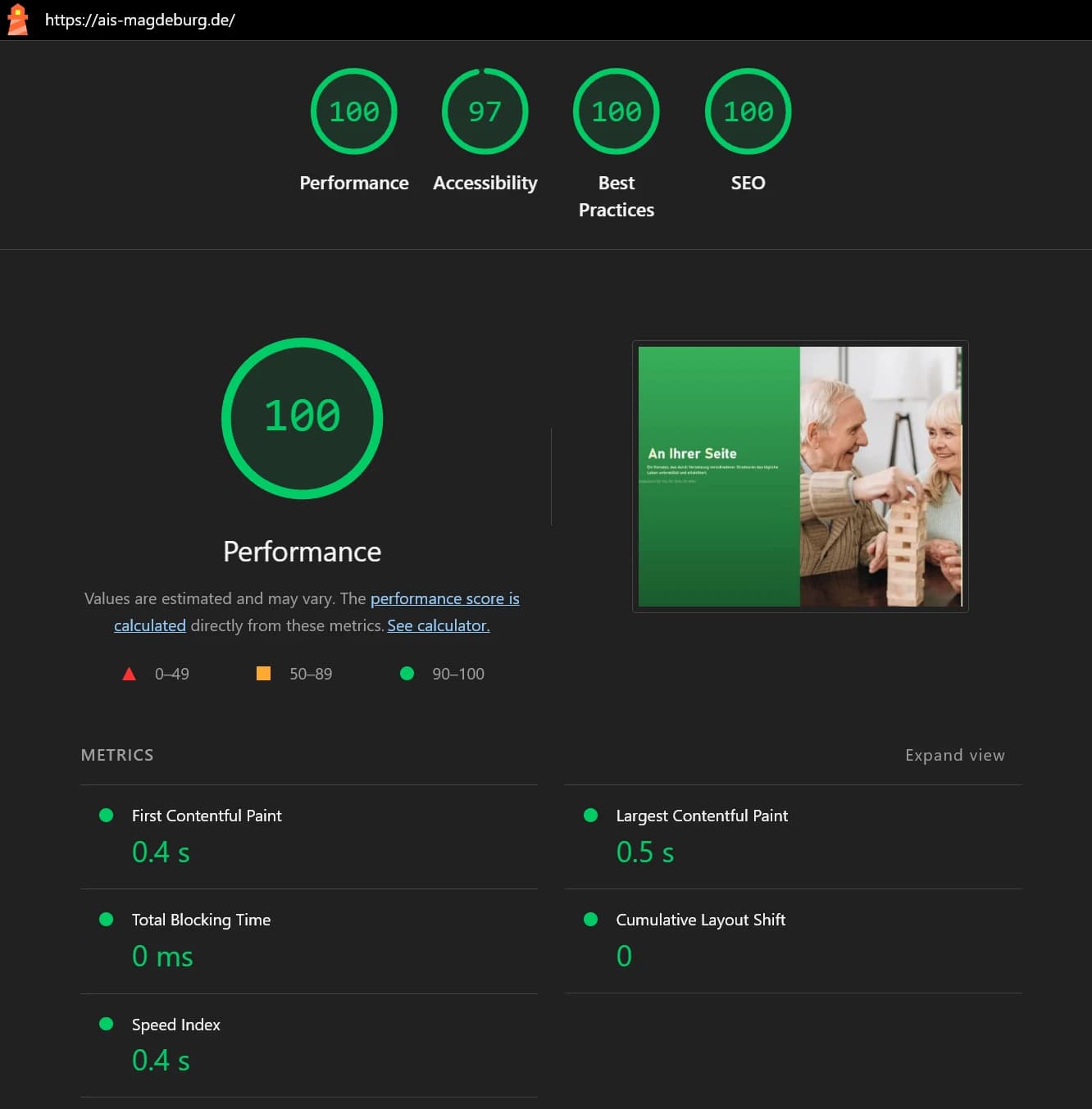 Lighthouse-Bericht für AIS – An Ihrer Seite (Desktop)